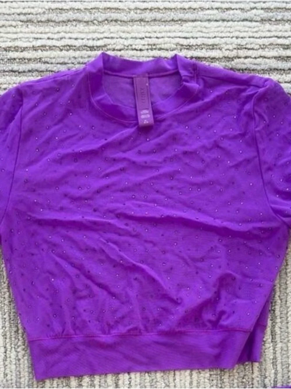 SKIMS Lavender Purple Sheer Mesh Short Sleeve Crop Top with Rhinestones